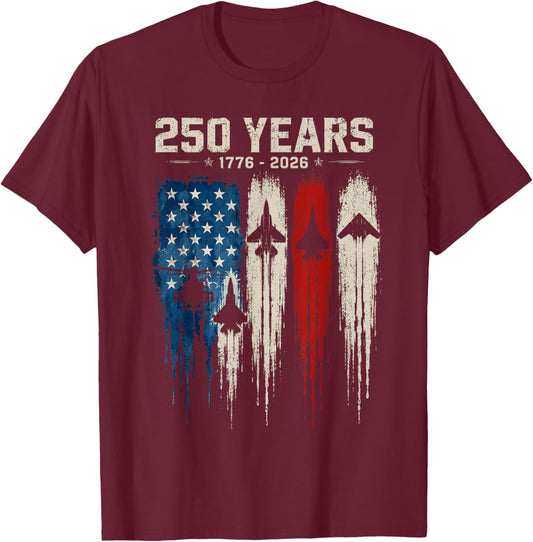 250th American 250 Anniversary USA 250 Years 4th July 2026 T-Shirt - T-Shirt | Maroon