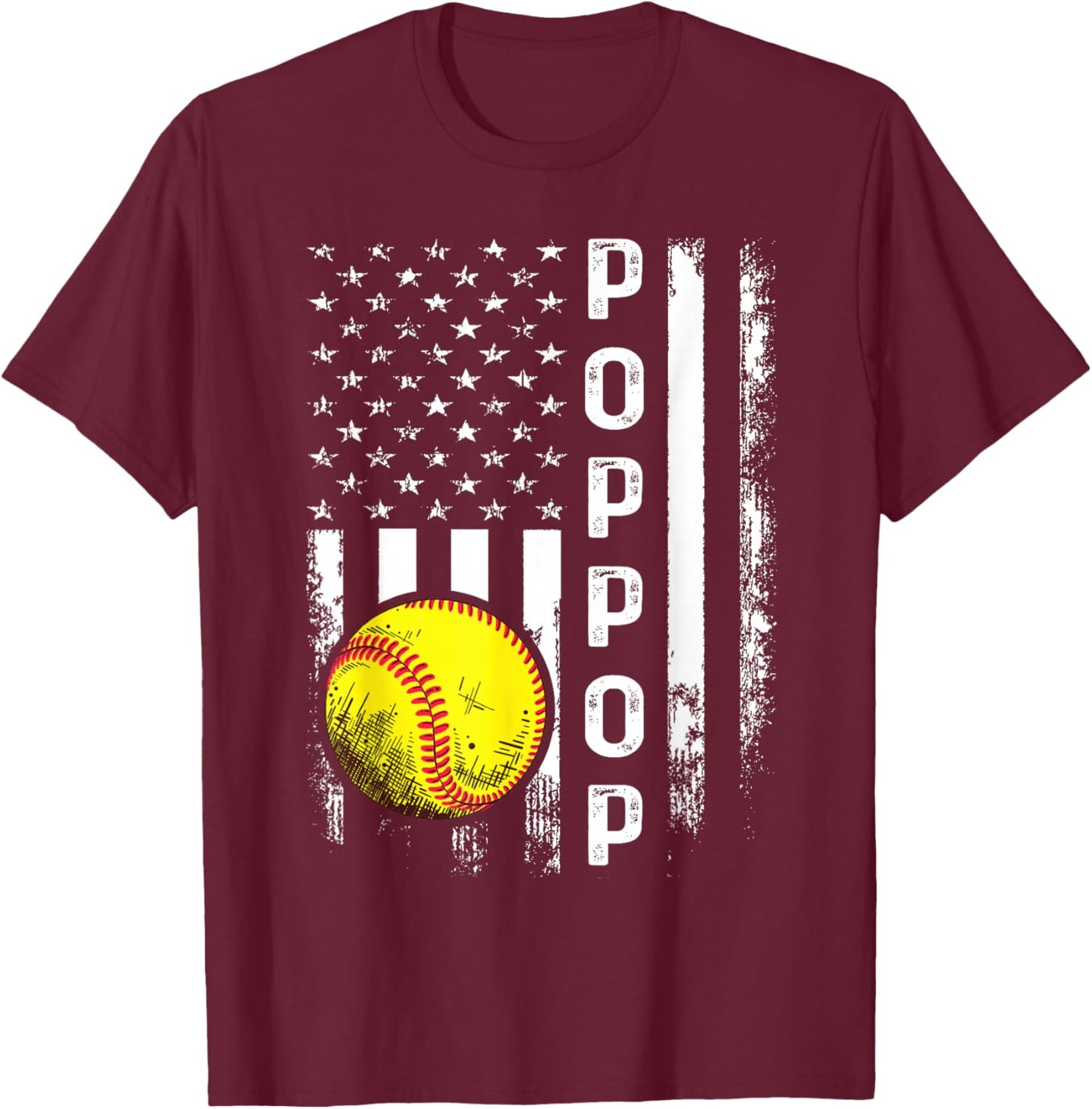 Softball Poppop America Flag Men Women Vintage Christmas T-Shirt - T-Shirt | Maroon