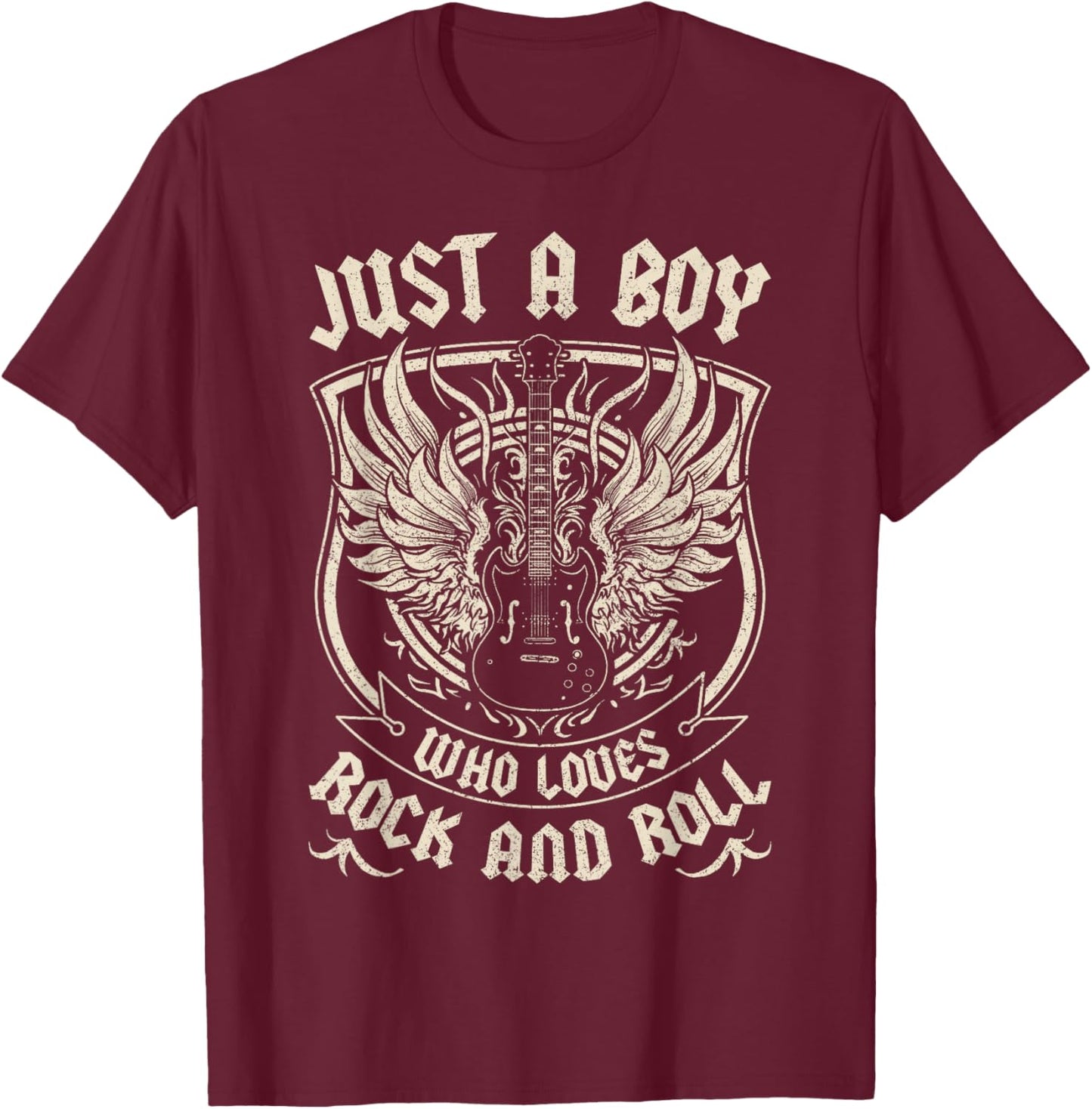 Rock Band Rock Concert Just A Boy Who Loves Rock And Roll T-Shirt - T-Shirt | Maroon