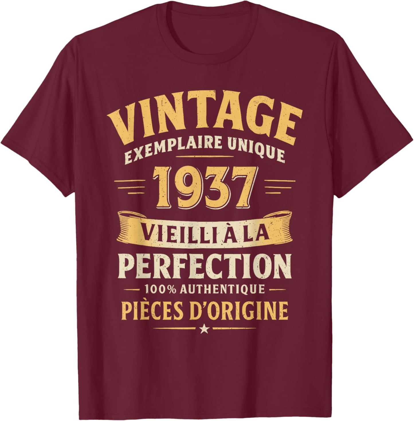Cadeau Anniversaire 89 Ans Humour Vintage 1937 89 Ans Homme T-Shirt - T-Shirt | Maroon