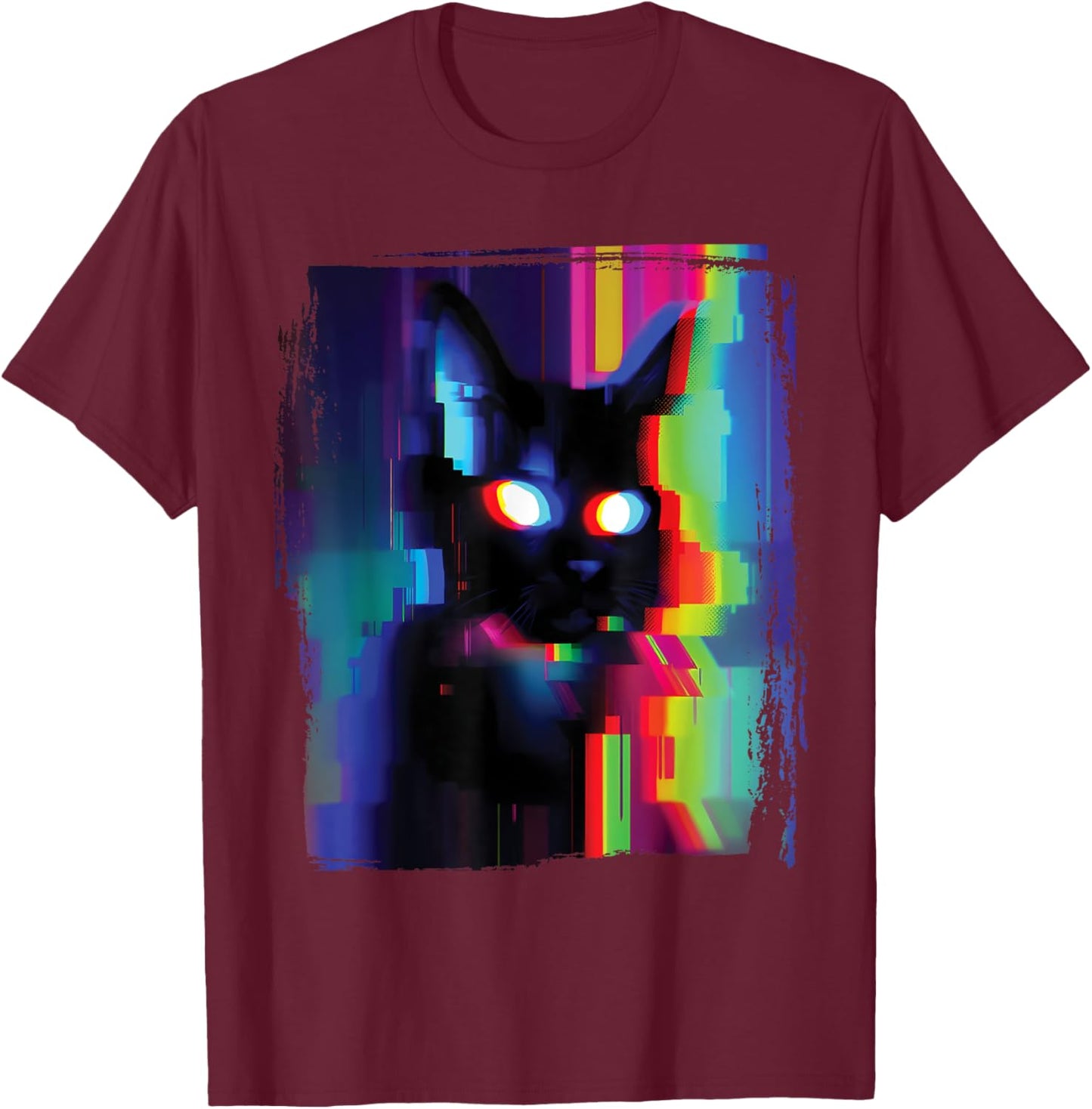 Glitch Psychedelic Weirdcore Cat Vaporwave Trippy Women T-Shirt - T-Shirt | Maroon