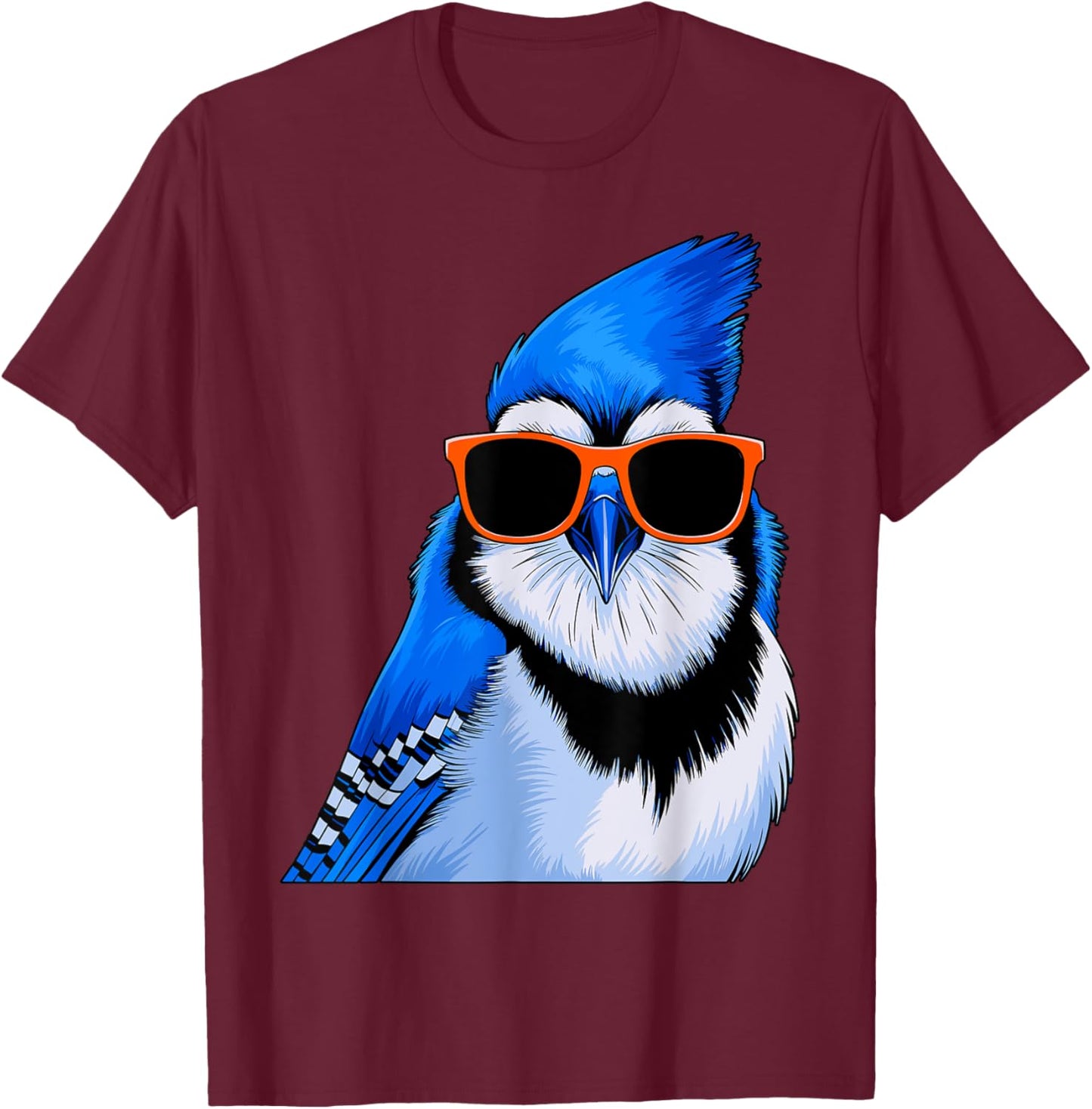 Blue Jay Bird with Sunglasses Birdwatching T-Shirt - T-Shirt | Maroon