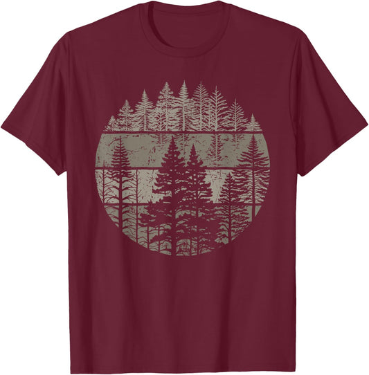 Retro Forest Trees Outdoors Nature Women Men Vintage Graphic T-Shirt - T-Shirt | Maroon