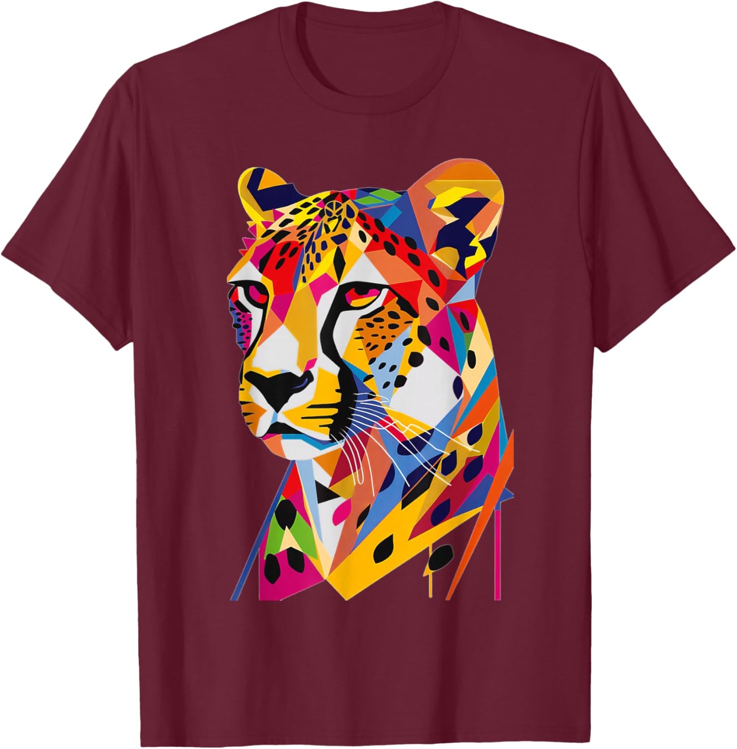 Cheetah Geometric T-Shirt - T-Shirt | Maroon