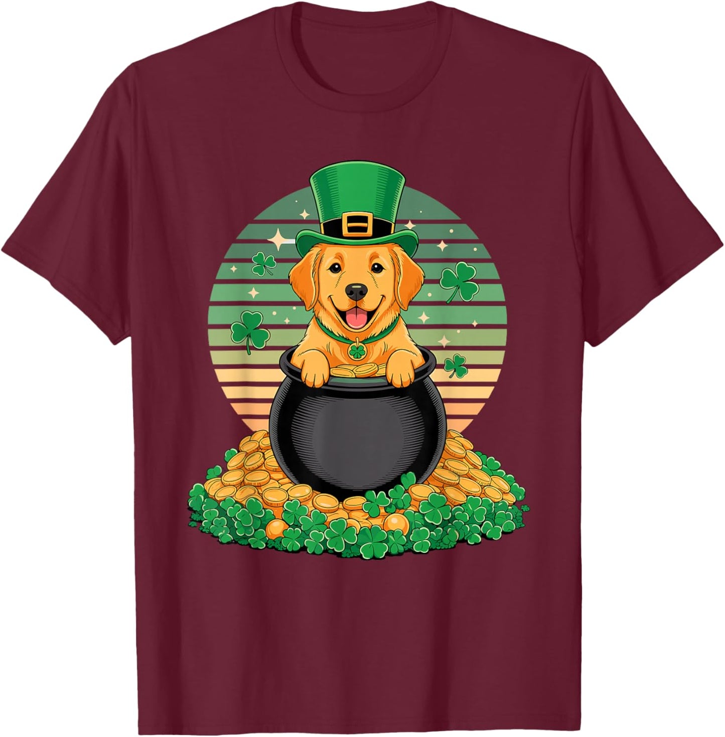 Golden Retriever St Patricks Day Leprechaun GR Goldie T-Shirt - T-Shirt | Maroon