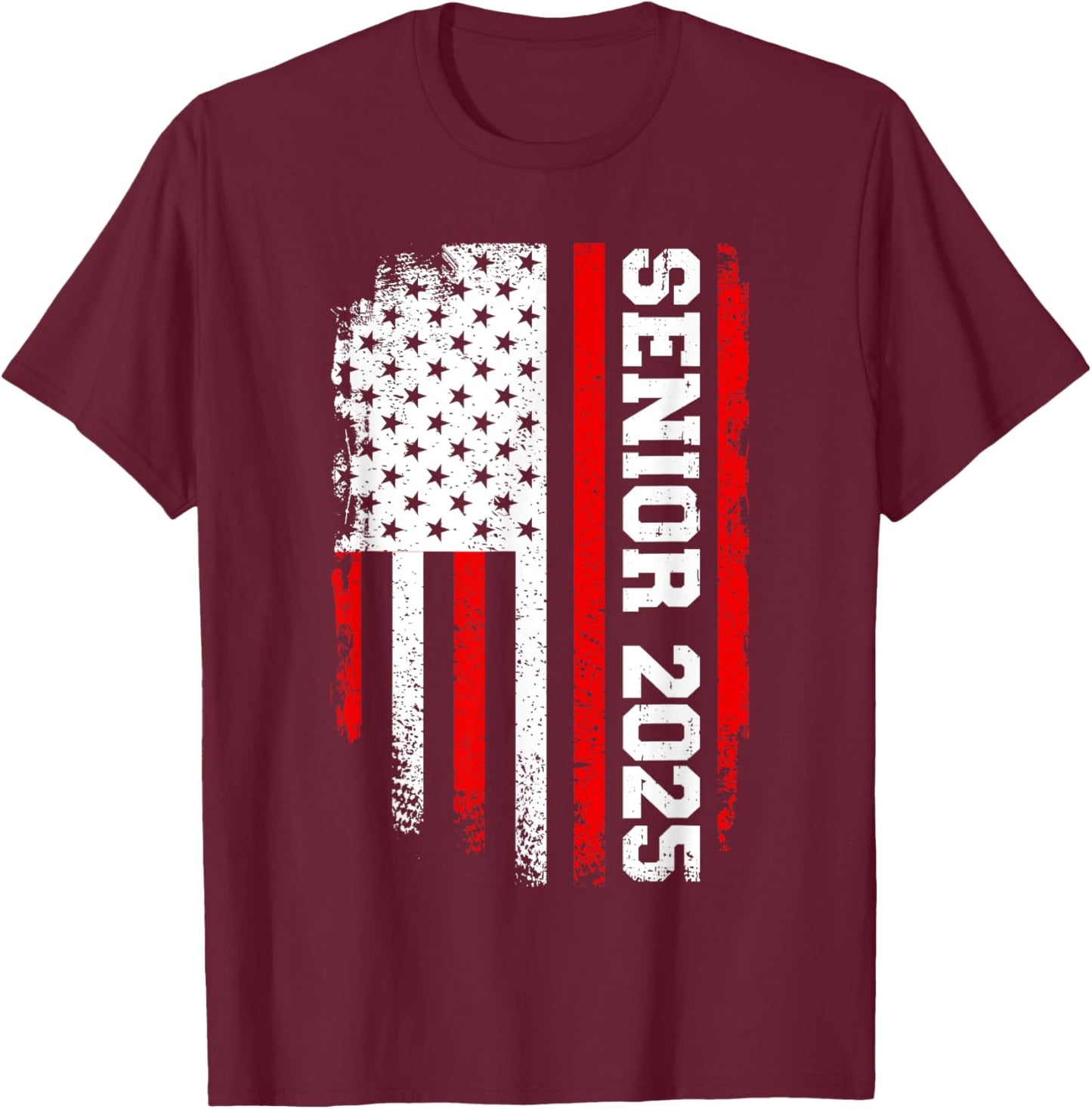 Senior 2025 us flag college high school graduation class of T-Shirt - T-Shirt | Maroon