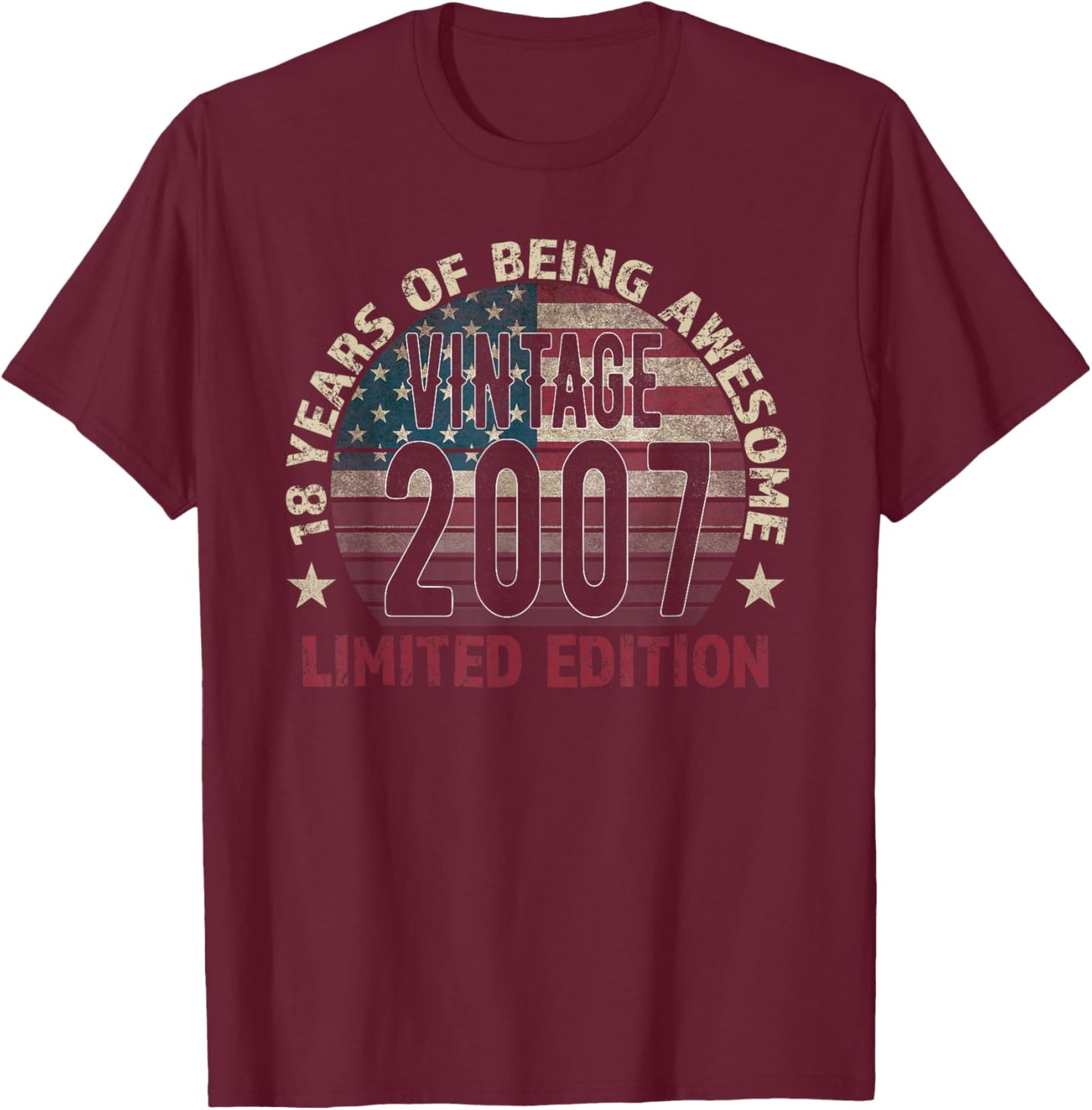 18th Birthday Gift Men Vintage Born 2007 Turning 18 Year Old T-Shirt - T-Shirt | Maroon