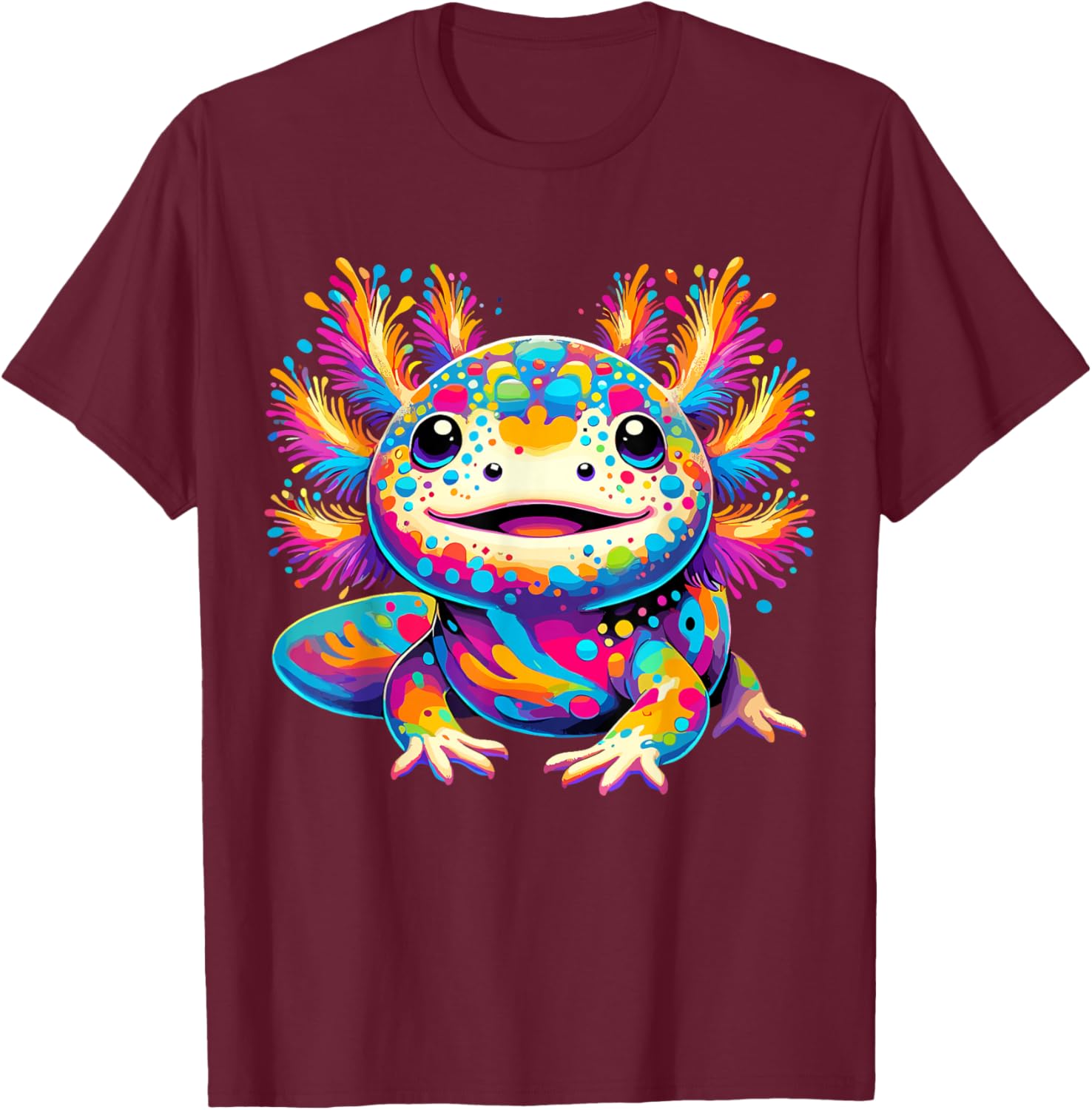 Axolotl Kawaii Colorful love Axolotls T-Shirt - T-Shirt | Maroon