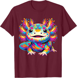 Axolotl Kawaii Colorful love Axolotls T-Shirt - T-Shirt | Maroon