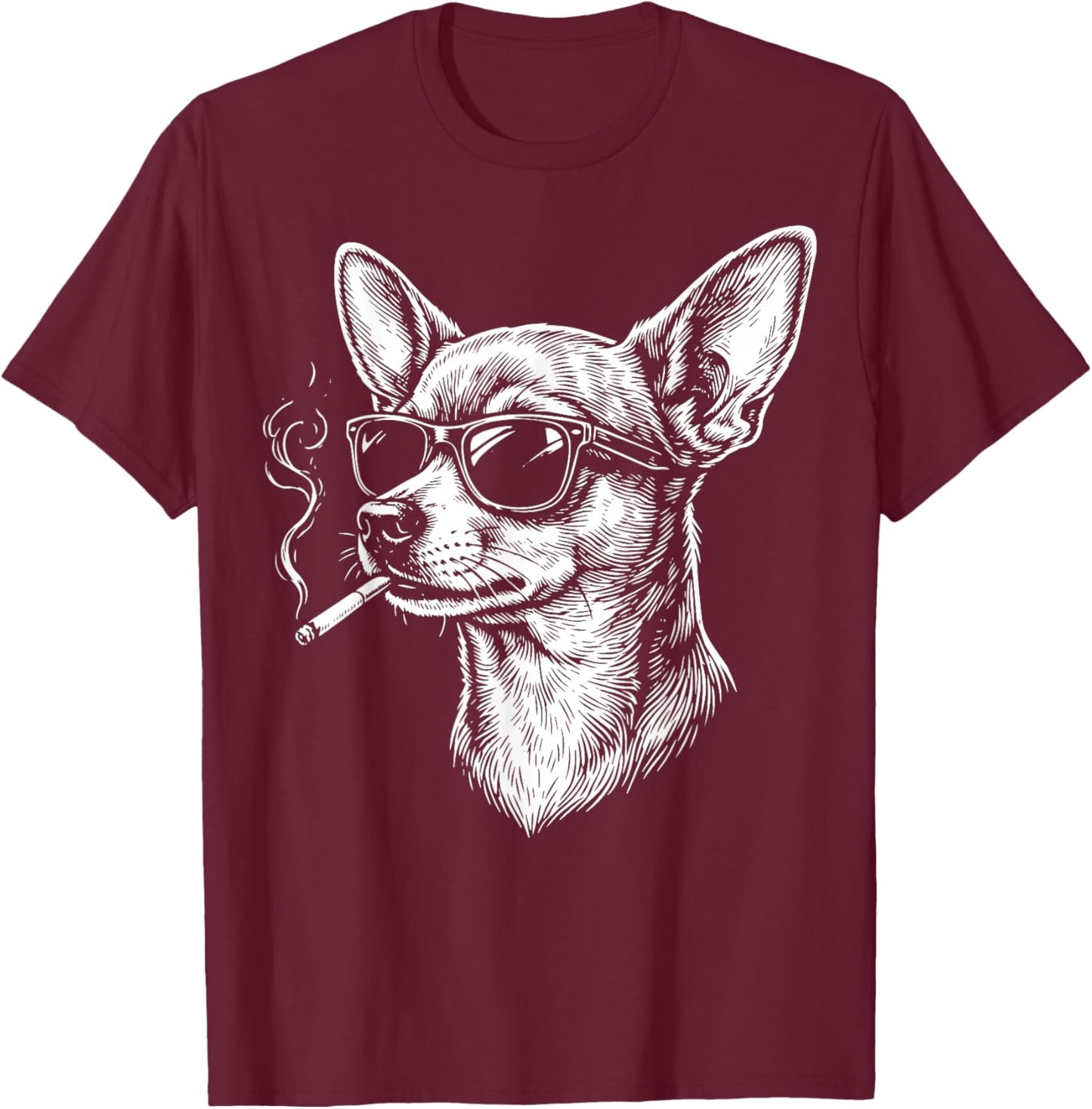 Chihuahua Fumer Cigarette T-Shirt - T-Shirt | Maroon