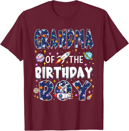 Grandma of The Birthday Boy Astronaut Family Space Planets T-Shirt - T-Shirt | Maroon