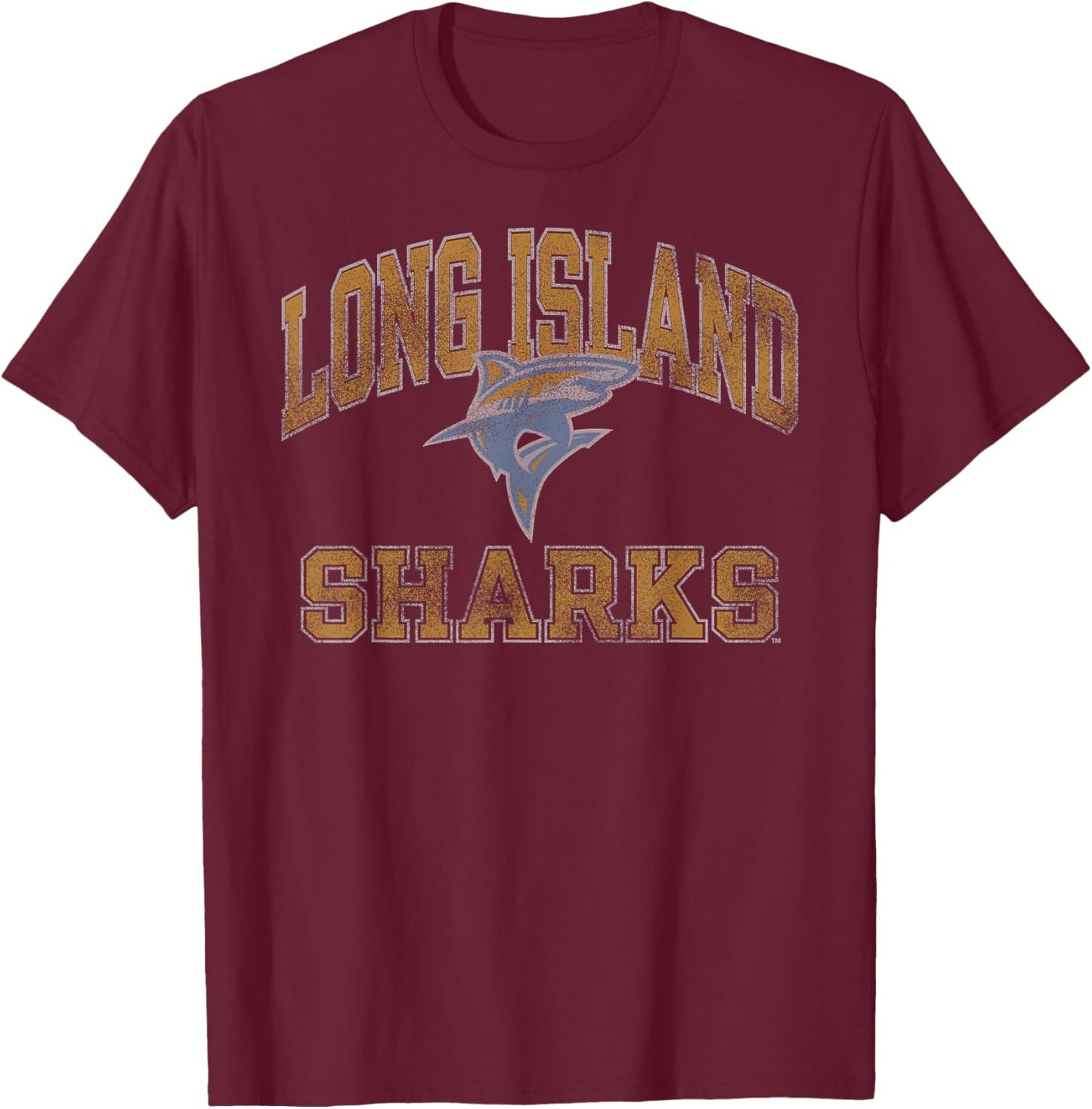 Long Island Sharks Vintage Worn Officially Licensed T-Shirt - T-Shirt | Maroon