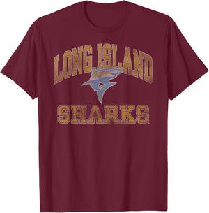 Long Island Sharks Vintage Worn Officially Licensed T-Shirt - T-Shirt | Maroon