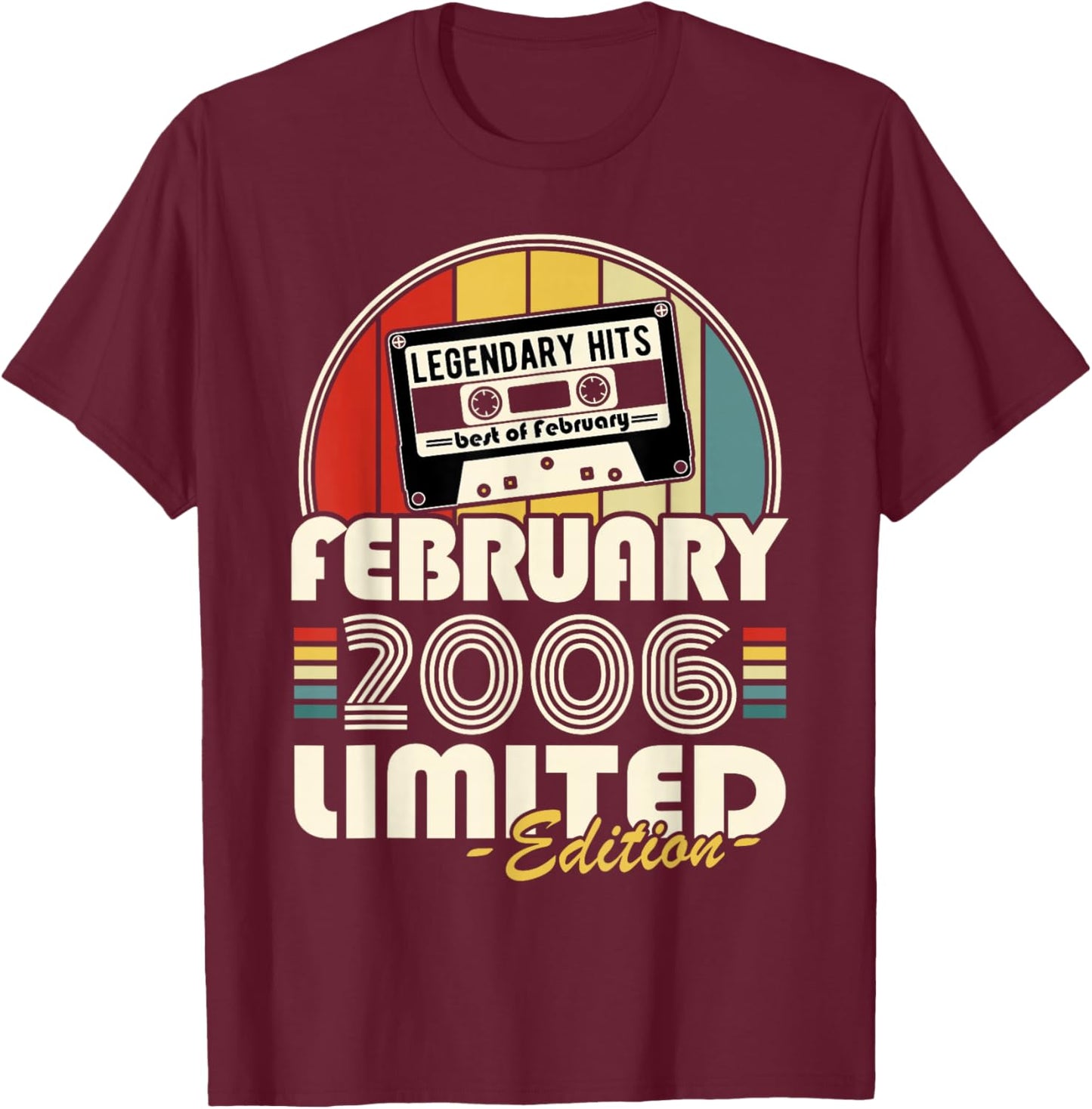 Vintage Anniversaire 20 Ans Née en Février 2006 Garçon Fille T-Shirt - T-Shirt | Maroon