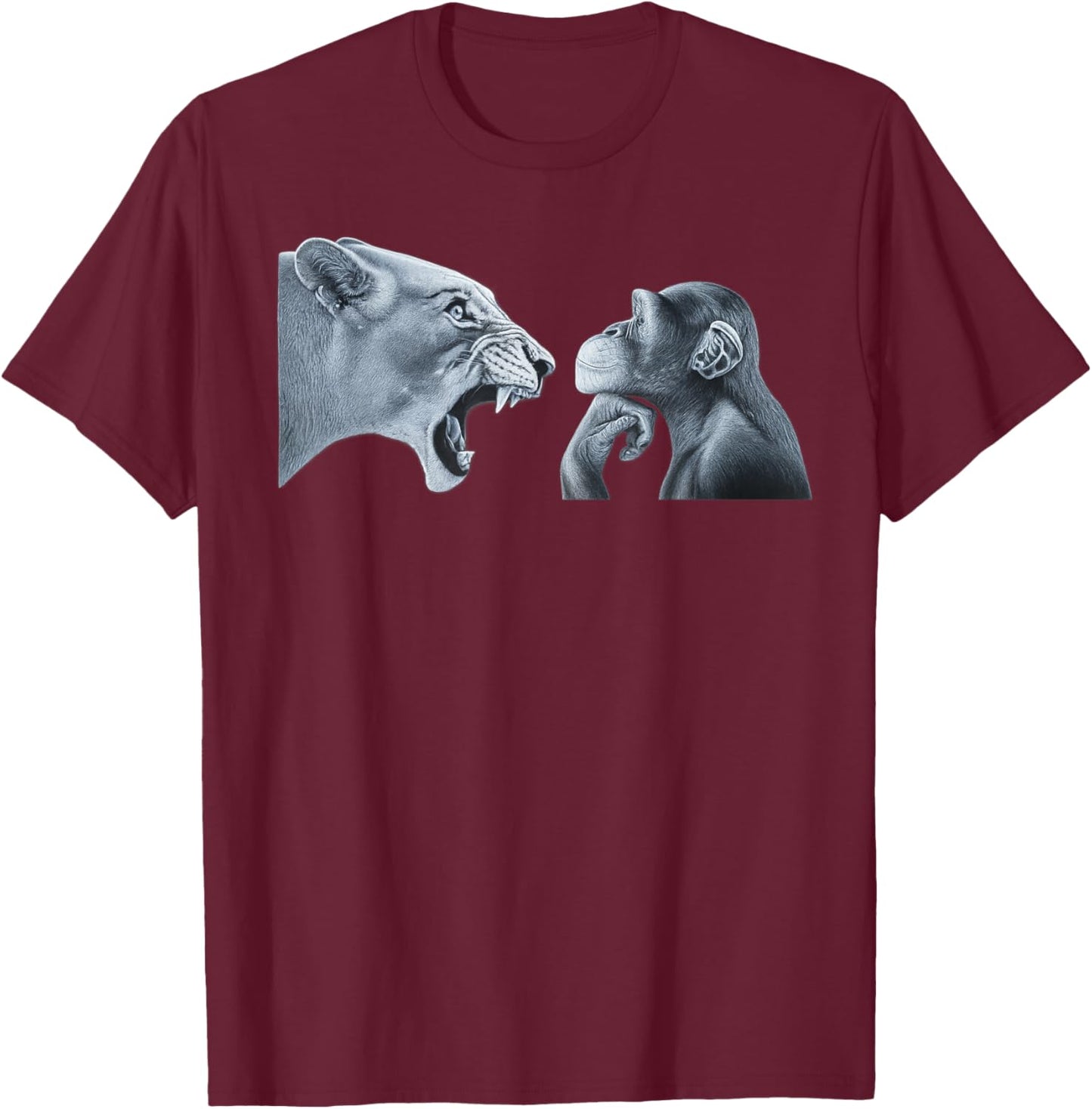 Lion Yelling at Monkey Monkey and Lion Meme Monkey Thinking T-Shirt - T-Shirt | Maroon