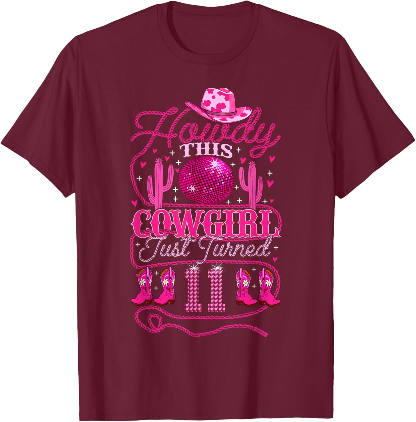 11yr Birthday Cowgirl Western 11 Year Old Girl 11th Birthday T-Shirt - T-Shirt | Maroon