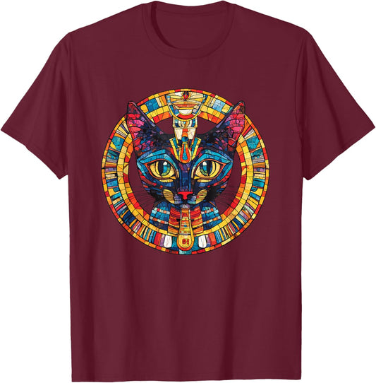 Ancient Bastet Cat Head Egyptian Mystic Circle T-Shirt - T-Shirt | Maroon
