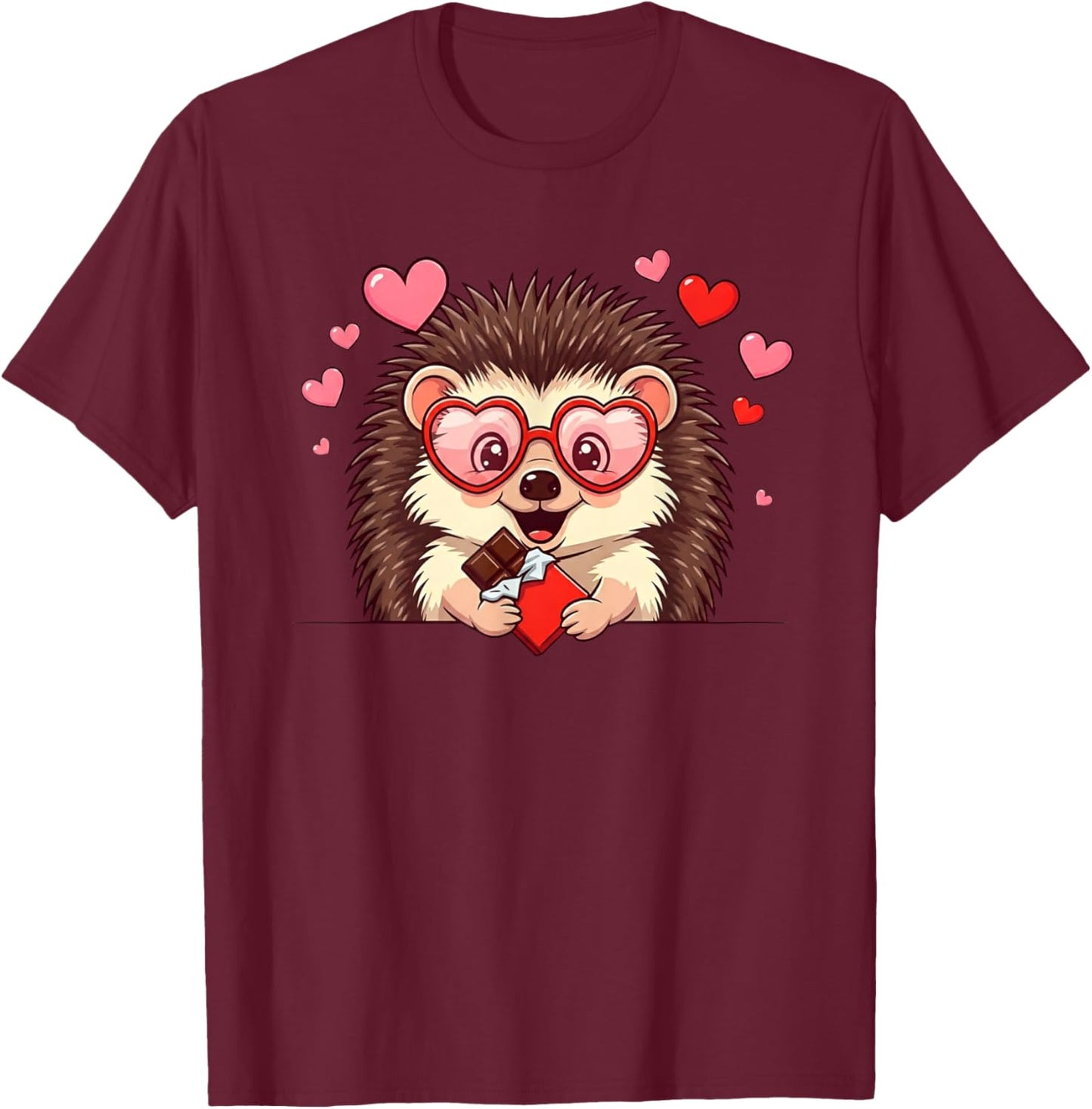 Funny Hedgehog Heart Chocolate Valentine Kids T-Shirt - T-Shirt | Maroon