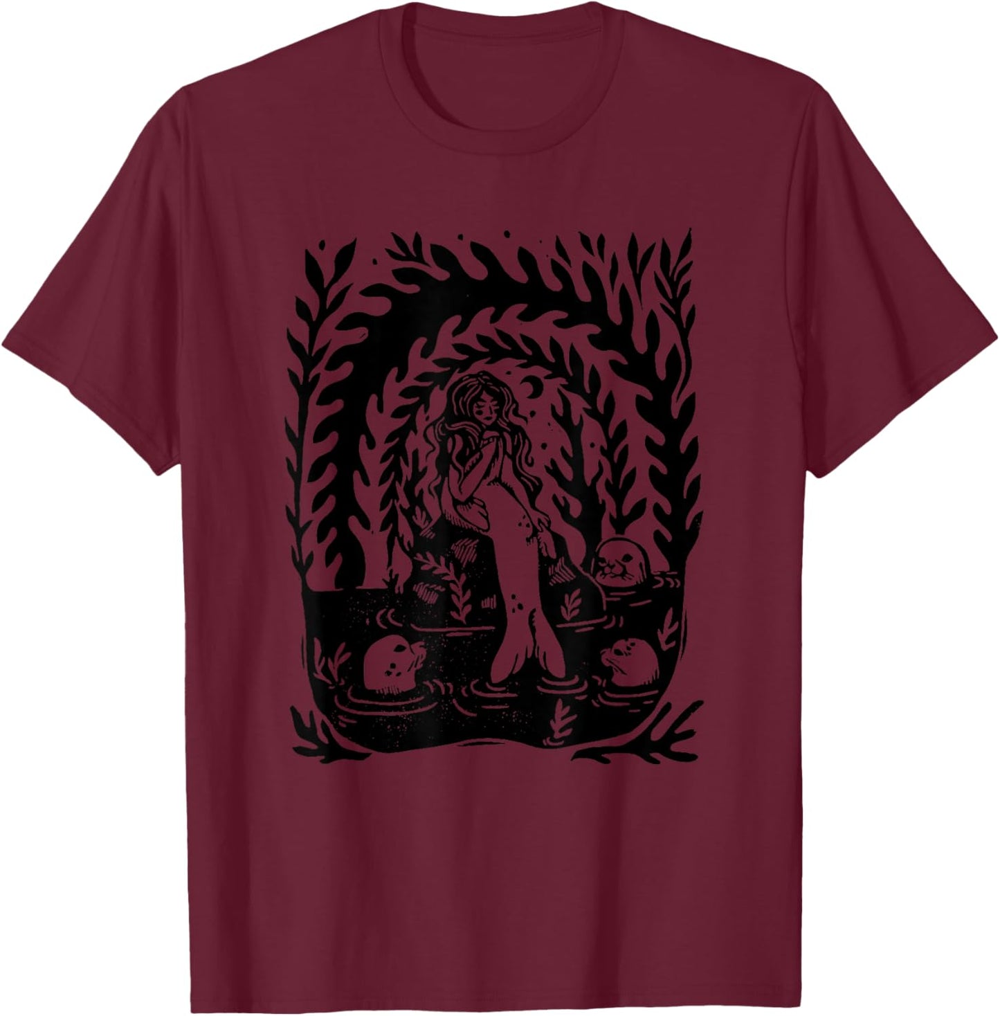 Mystical Selkie Seal Woman Woman with Seals Mermaid Selkie T-Shirt - T-Shirt | Maroon