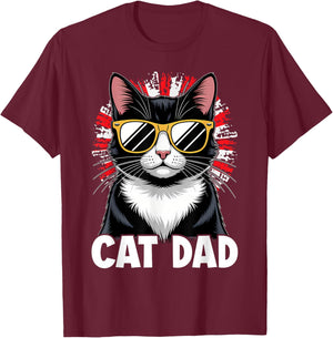 Tuxedo Cat Dad T-Shirt - T-Shirt | Maroon