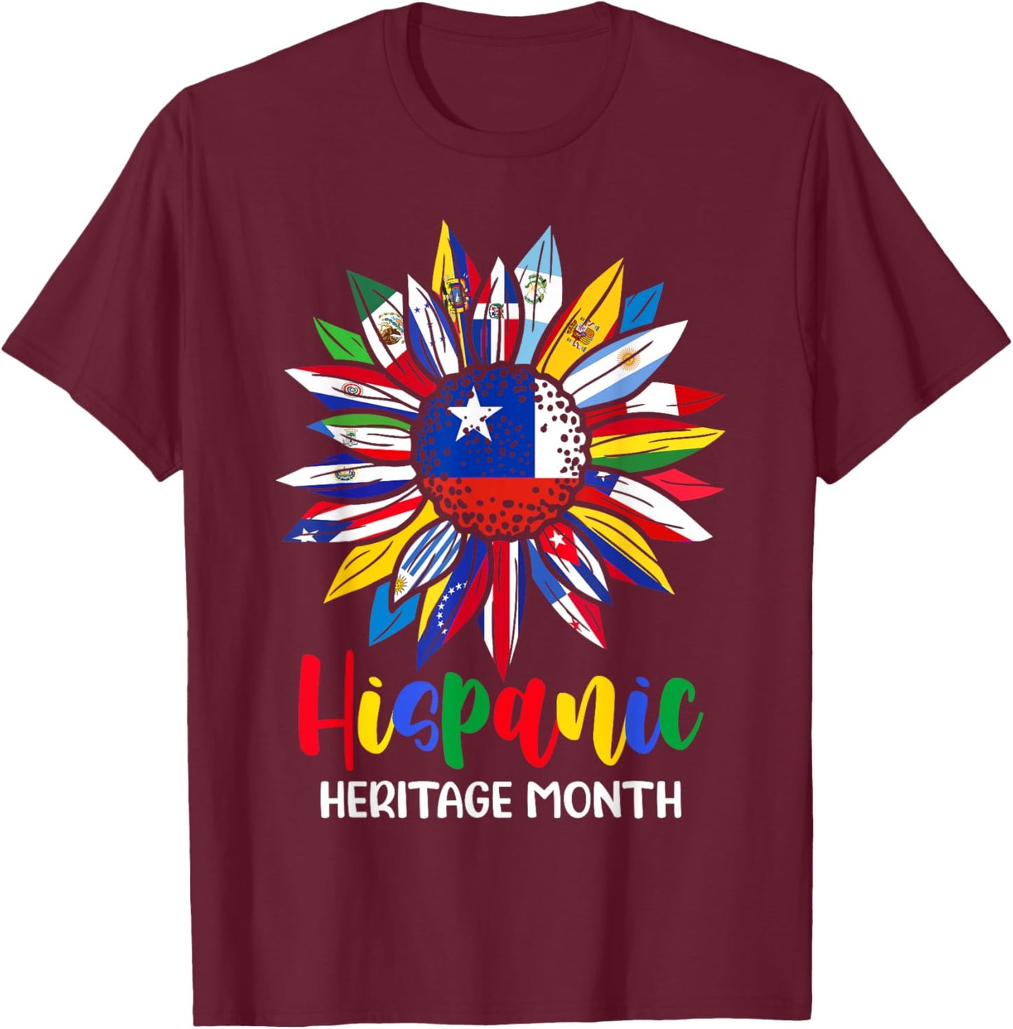 Hispanic Heritage Month Chile Flag Sunflower Latino Flags T-Shirt - T-Shirt | Maroon