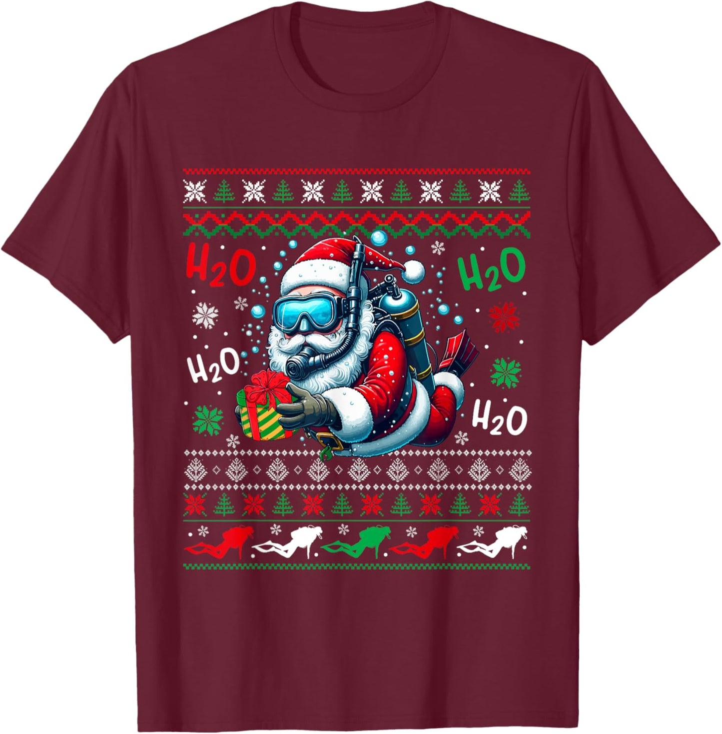 Christmas Sweater Santa Scuba Diving Scuba Diver Lover T-Shirt - T-Shirt | Maroon