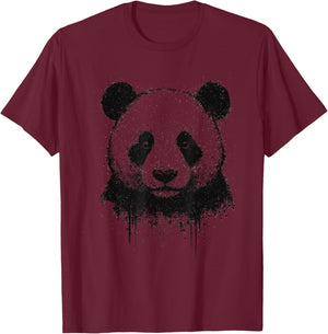 Panda Ink Art Grunge Aesthetic Edgy Arty Portrait Panda Bear T-Shirt - T-Shirt | Maroon