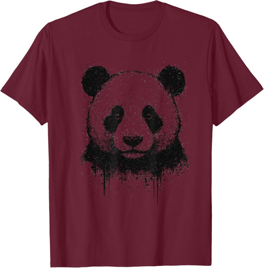 Panda Ink Art Grunge Aesthetic Edgy Arty Portrait Panda Bear T-Shirt - T-Shirt | Maroon