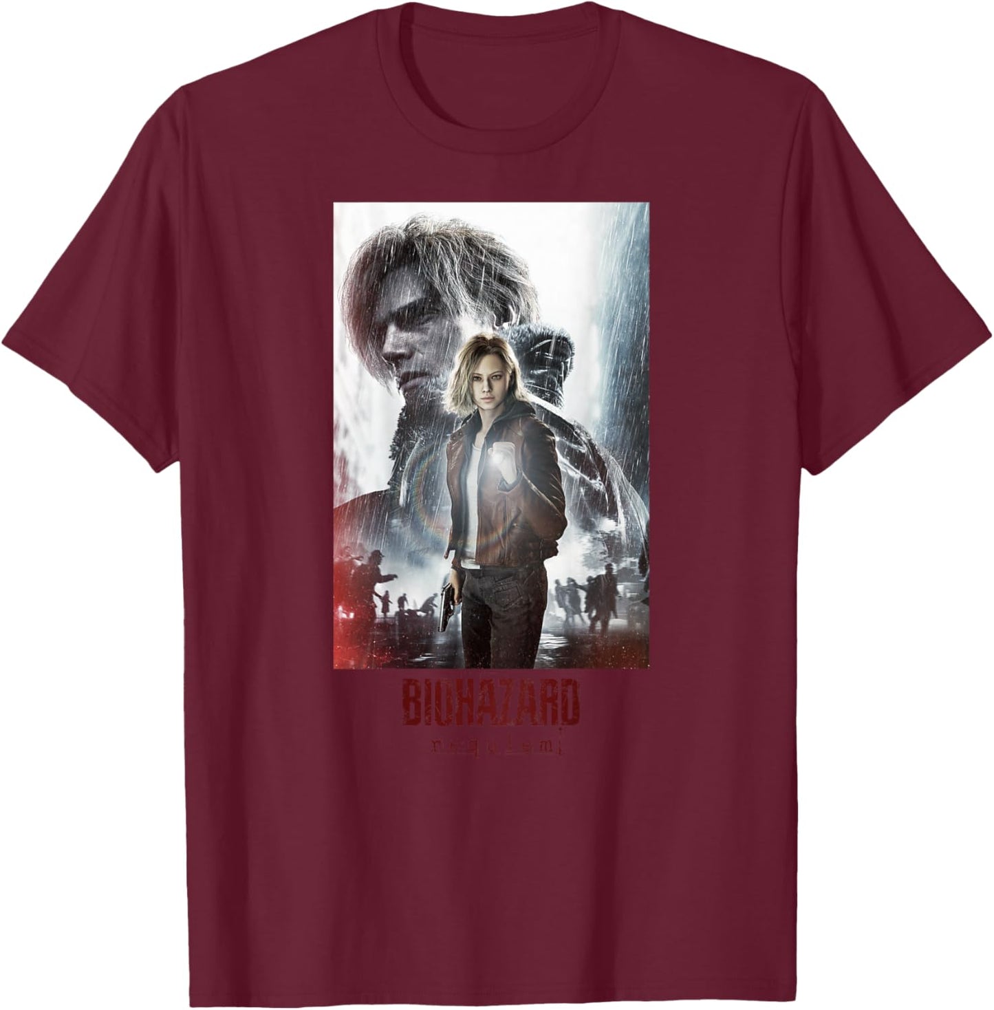 Resident Evil Requiem Leon & Grace Art BP T-Shirt - T-Shirt | Maroon