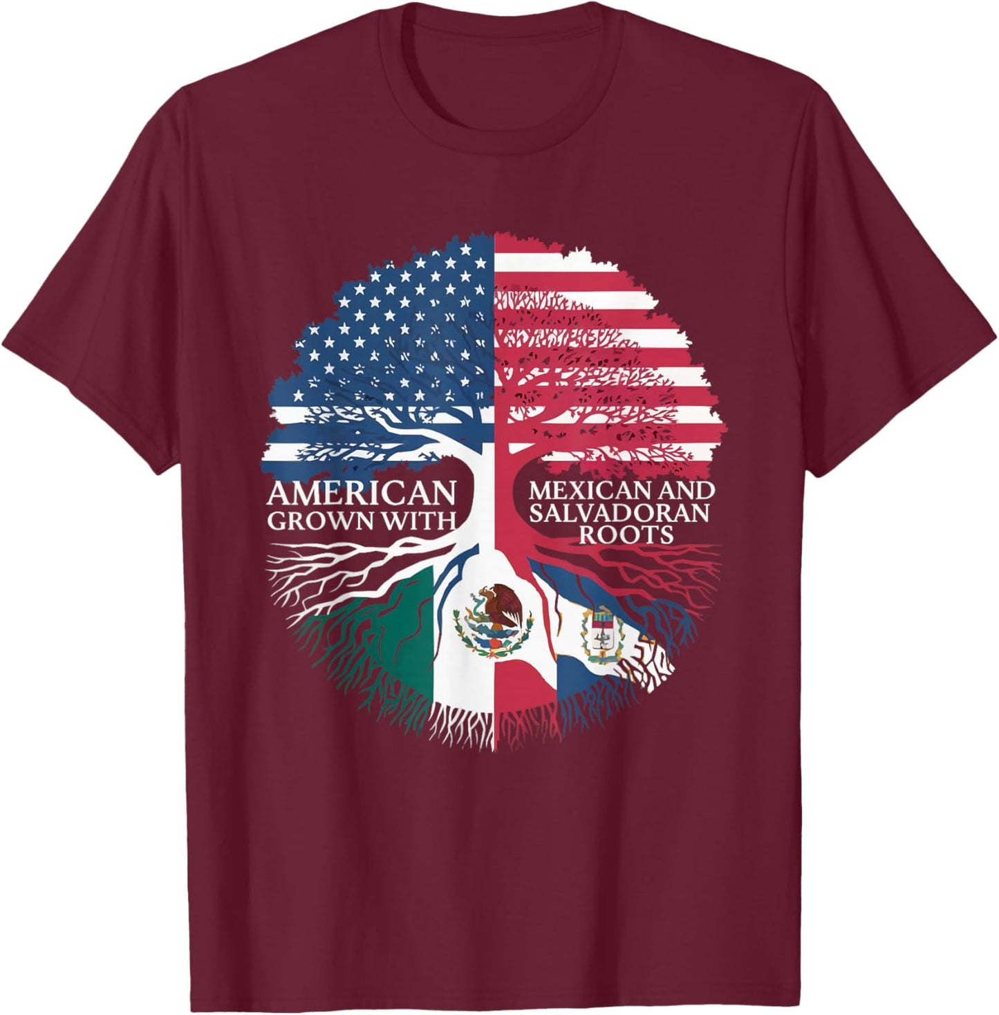 Half Mexican Half Salvadorian El Salvador Flag Mexico T-Shirt - T-Shirt | Maroon