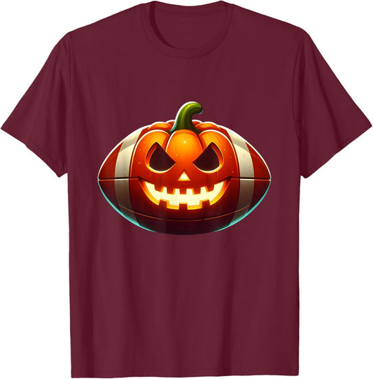 Football Halloween Pumpkin Scary Football Player Costume T-Shirt - T-Shirt | Maroon