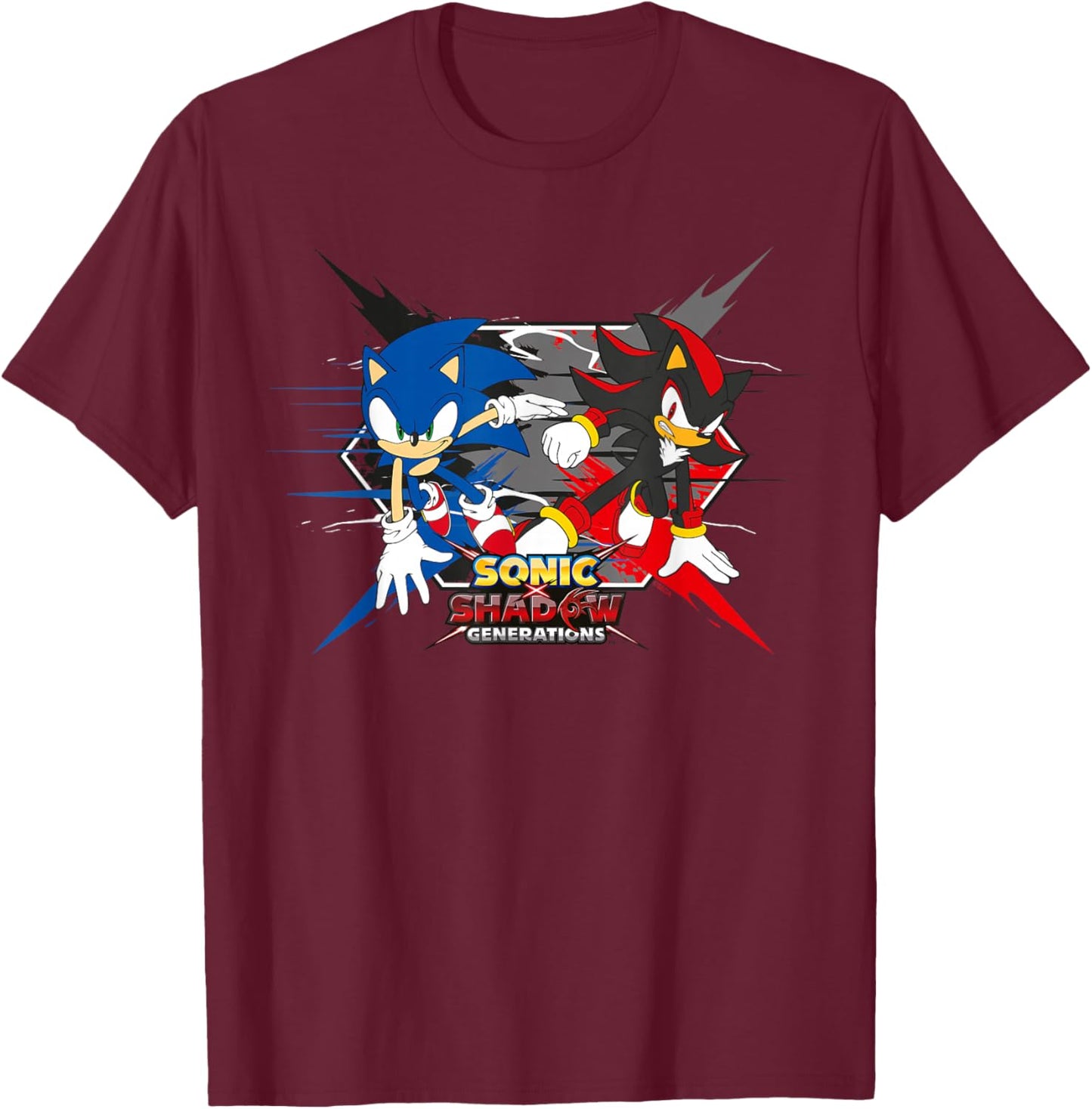 Sonic the Hedgehog, Sonic X Shadow Generations - Crossing T-Shirt - T-Shirt | Maroon