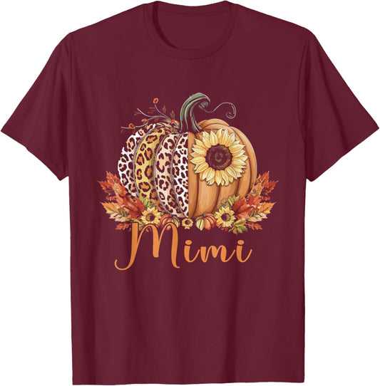Thanksgiving Leopard Pumpkin and Sunflower Mimi T-Shirt - T-Shirt | Maroon