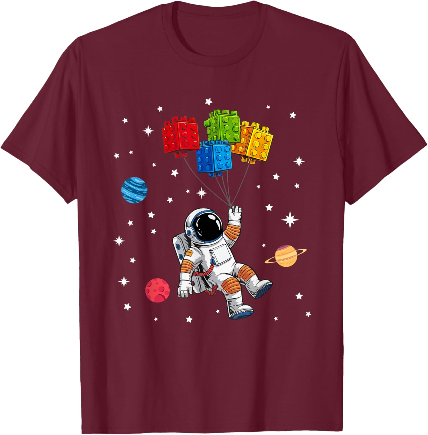 Space Astronaut Funny Building Blocks Bricks Master Builder T-Shirt - T-Shirt | Maroon