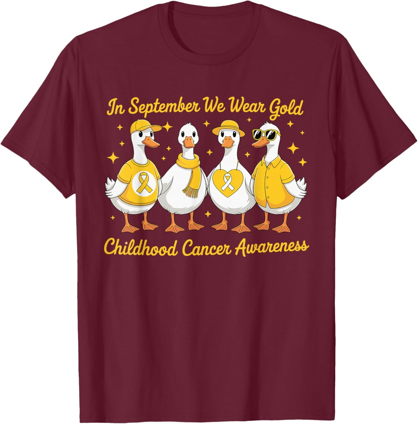 in September We Wear Gold Goose Childhood Cancer Awareness T-Shirt - T-Shirt | Maroon
