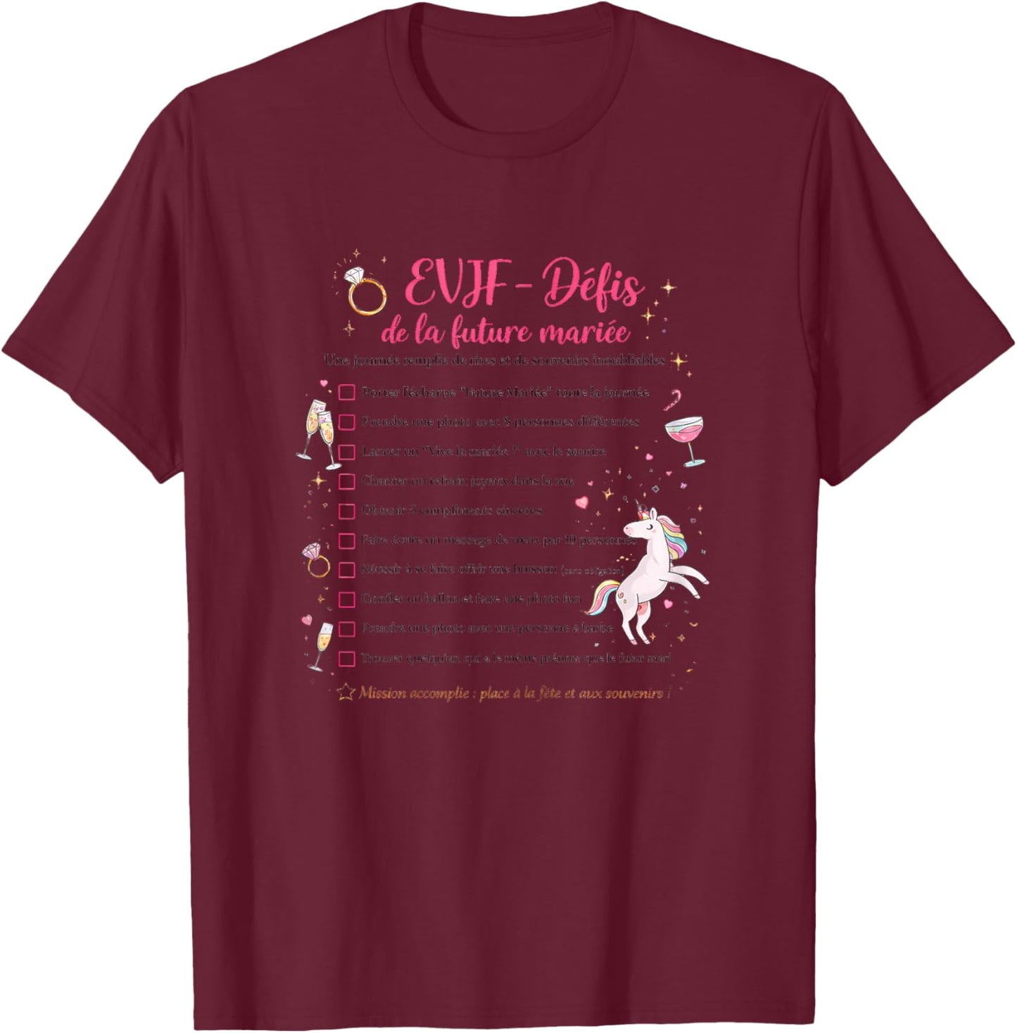 EVJF - Challenges of the Bride to Be T-Shirt - T-Shirt | Maroon