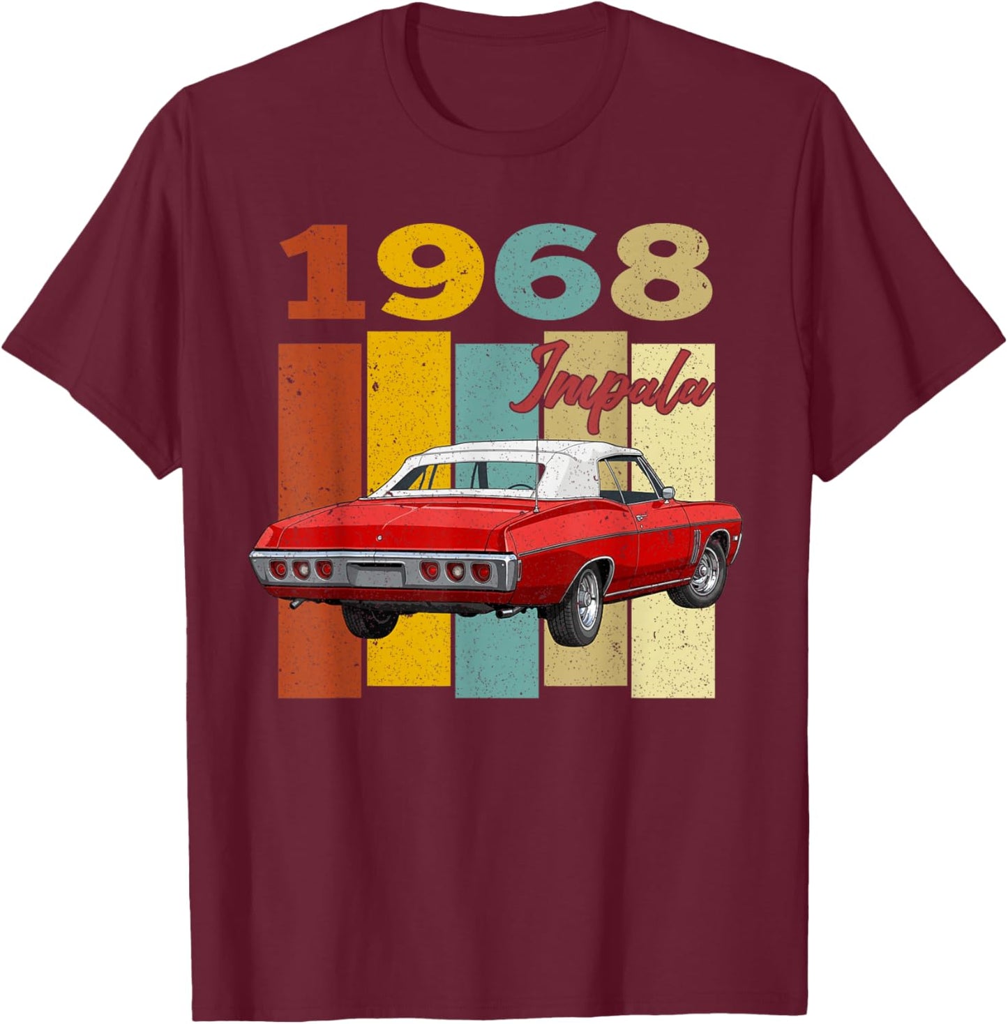 Vintage 1968 68 Impala Old School Car Hot Rod T-Shirt - T-Shirt | Maroon