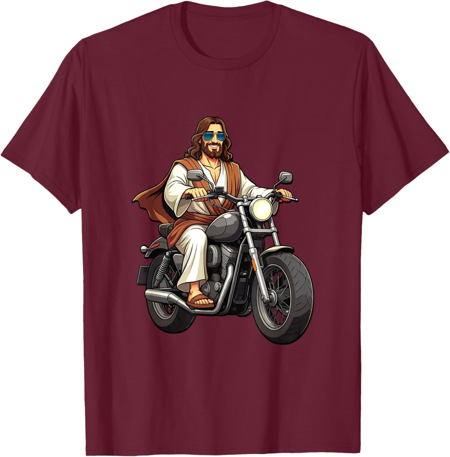 Jesus On A Motorcycle T-Shirt - T-Shirt | Maroon