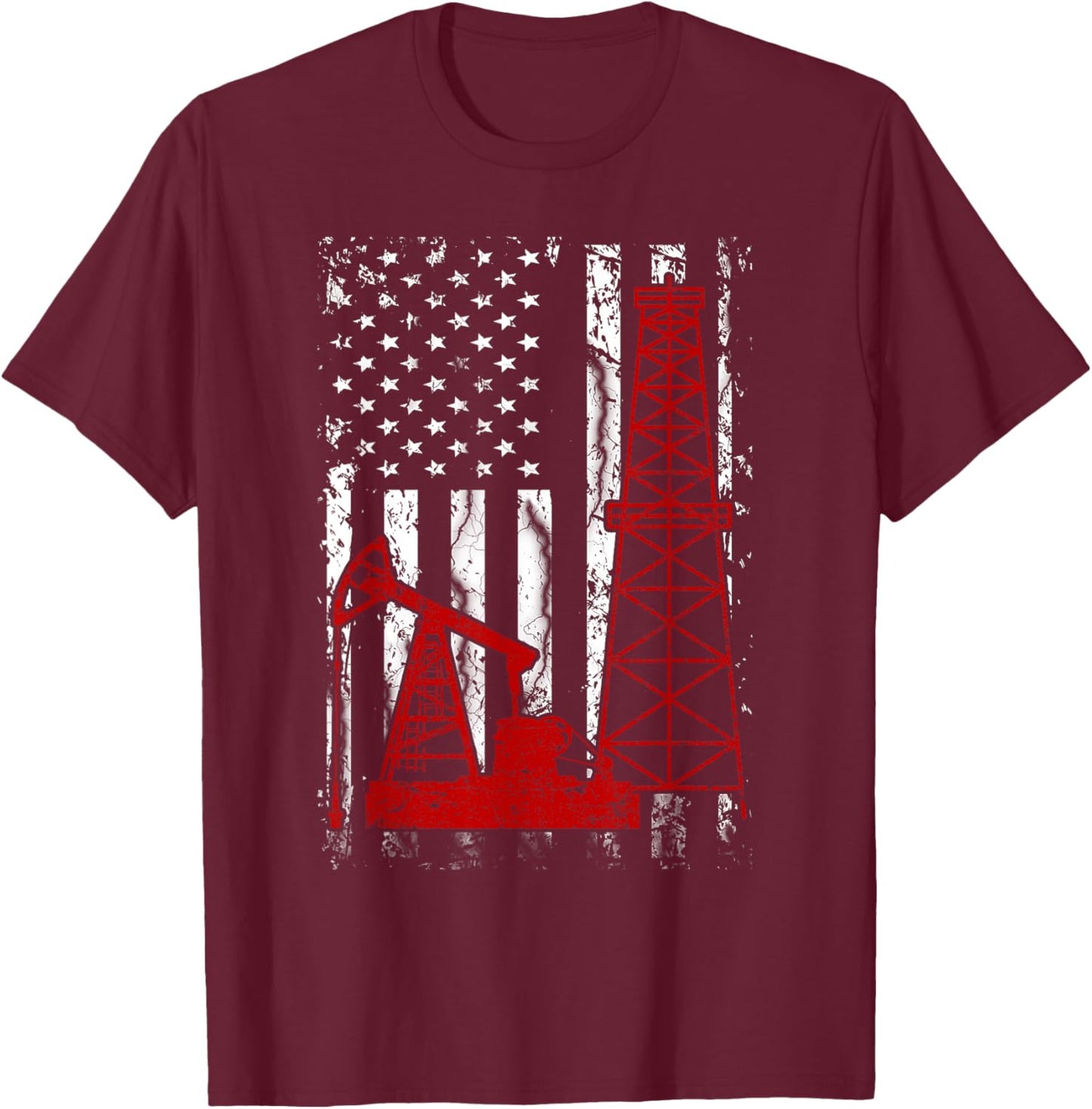 Proud American Oil Worker Oilfield Man Workers America Gift T-Shirt - T-Shirt | Maroon