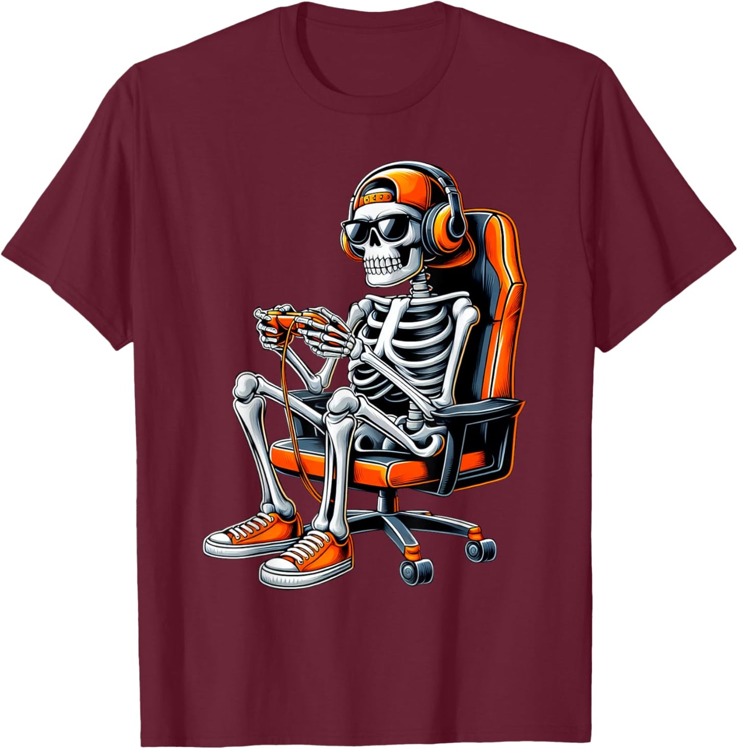 Halloween Skeleton Gamer Video Gaming Boys Men Kids Gamer T-Shirt - T-Shirt | Maroon