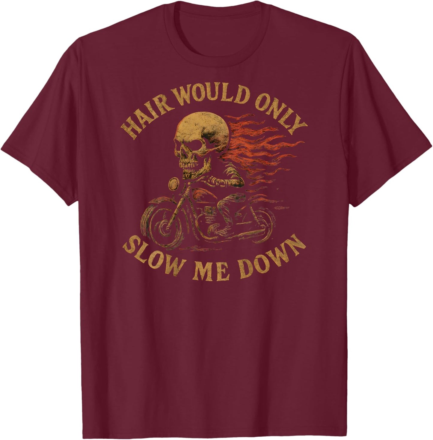 Bald Biker Skull Motorcycle Rider Funny Graphic T-Shirt - T-Shirt | Maroon