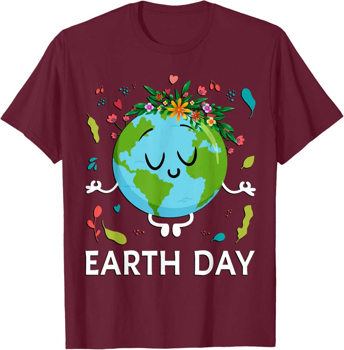 Earth Day Shirt Floral Cute & Peaceful Planet Earth Day 2026 T-Shirt - T-Shirt | Maroon