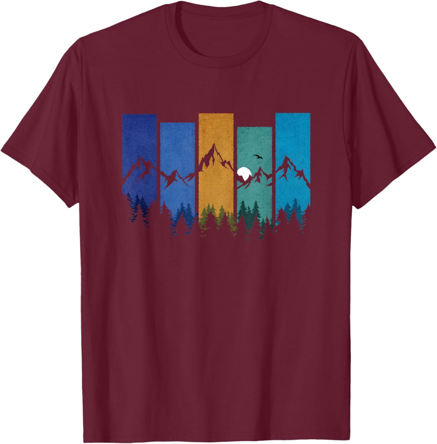 Trees Mountains Moon Adventure Outdoor Wildlife Forest T-Shirt - T-Shirt | Maroon
