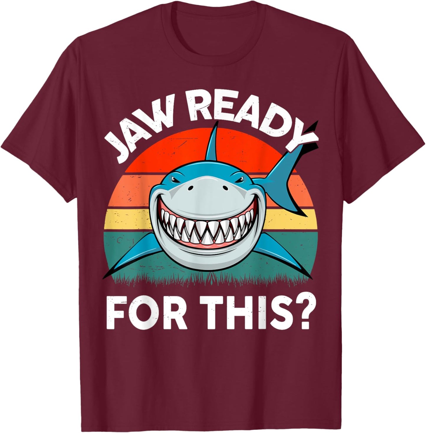 Funny Jaw Ready For This? Kids Toddler Boy Great White Shark T-Shirt - T-Shirt | Maroon