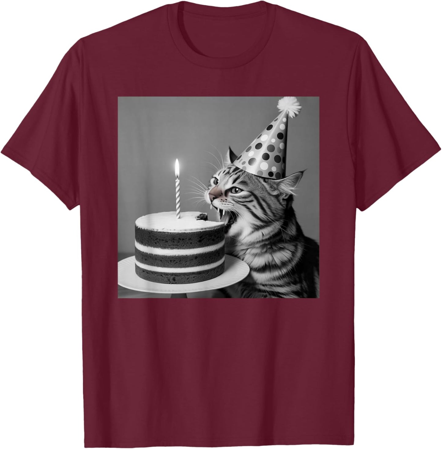 Birthday Cat Birthday Party Cake T-Shirt - T-Shirt | Maroon