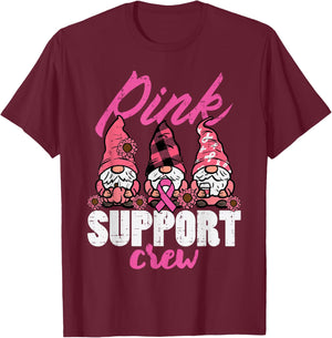 Breast Cancer Gnomes Pink Support Crew Aware Women Kids Men T-Shirt - T-Shirt | Maroon