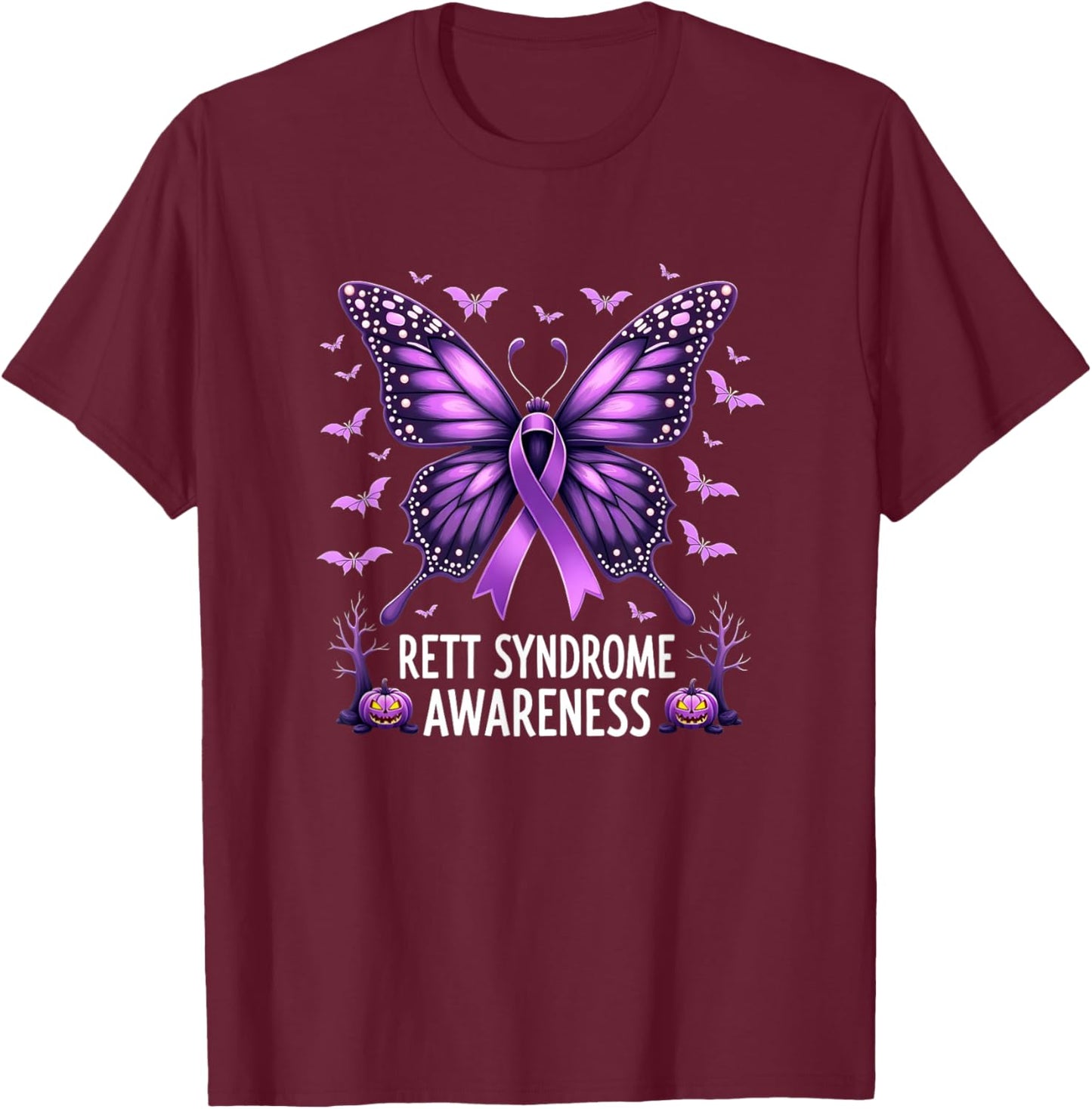 Purple Butterfly Rett Syndrome Awareness Halloween T-Shirt - T-Shirt | Maroon