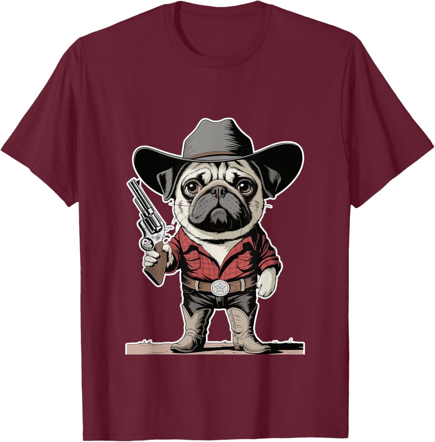 Cowboy Pug Dog Funny Western Dog Lover T-Shirt - T-Shirt | Maroon