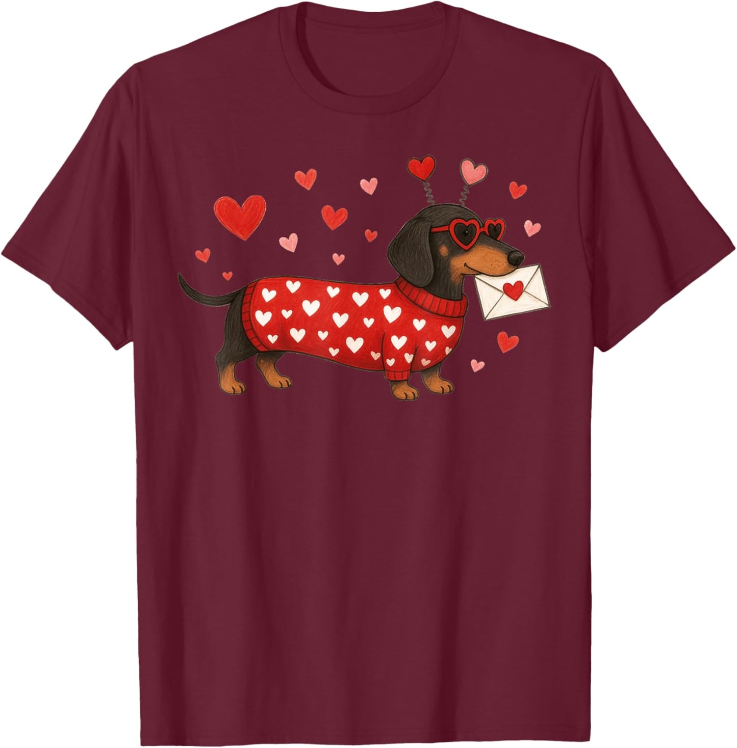 Dachshund Dog Valentine's Day Hearts Weiner Dog Sausage Mum T-Shirt - T-Shirt | Maroon