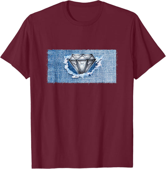 Diamond Shirt Denim and Dimonds Black Urban Design T-Shirt - T-Shirt | Maroon